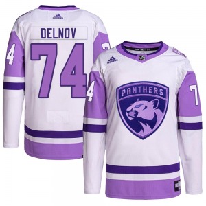 Authentic Adidas Youth Alexander Delnov White/Purple Hockey Fights Cancer Primegreen Jersey - NHL Florida Panthers