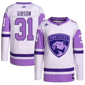 Authentic Adidas Youth Christopher Gibson White/Purple Hockey Fights Cancer Primegreen Jersey - NHL Florida Panthers