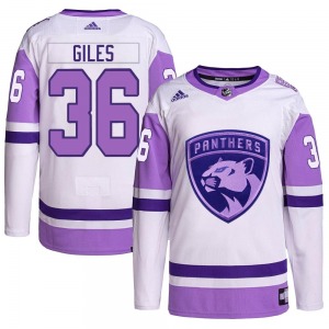 Authentic Adidas Youth Patrick Giles White/Purple Hockey Fights Cancer Primegreen Jersey - NHL Florida Panthers