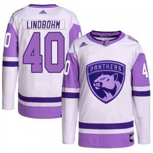 Authentic Adidas Youth Petteri Lindbohm White/Purple Hockey Fights Cancer Primegreen Jersey - NHL Florida Panthers