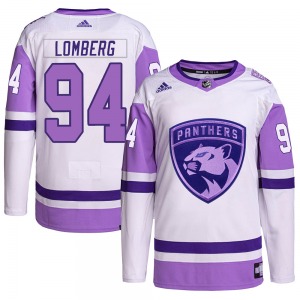 Authentic Adidas Youth Ryan Lomberg White/Purple Hockey Fights Cancer Primegreen Jersey - NHL Florida Panthers