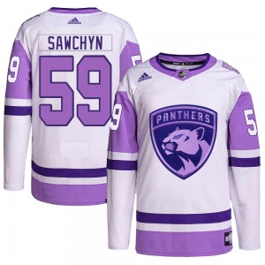 Authentic Adidas Youth Gracyn Sawchyn White/Purple Hockey Fights Cancer Primegreen Jersey - NHL Florida Panthers