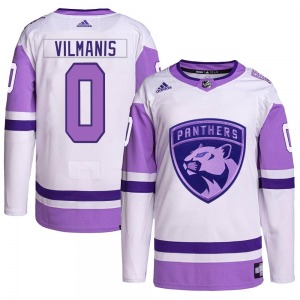 Authentic Adidas Youth Sandis Vilmanis White/Purple Hockey Fights Cancer Primegreen Jersey - NHL Florida Panthers