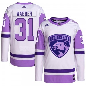 Authentic Adidas Youth Ludovic Waeber White/Purple Hockey Fights Cancer Primegreen Jersey - NHL Florida Panthers