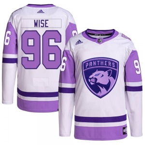 Authentic Adidas Youth Jake Wise White/Purple Hockey Fights Cancer Primegreen Jersey - NHL Florida Panthers