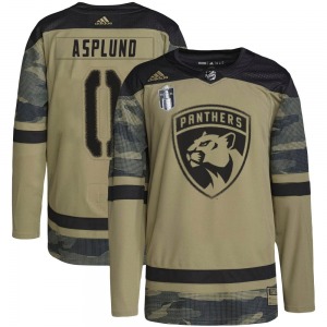 Authentic Adidas Youth Rasmus Asplund Camo Military Appreciation Practice 2023 Stanley Cup Final Jersey - NHL Florida Panthers