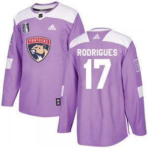 Authentic Adidas Youth Evan Rodrigues Purple Fights Cancer Practice 2023 Stanley Cup Final Jersey - NHL Florida Panthers