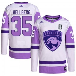 Authentic Adidas Youth Magnus Hellberg White/Purple Hockey Fights Cancer Primegreen 2023 Stanley Cup Final Jersey - NHL Florida 