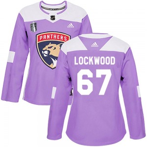 Authentic Adidas Women's William Lockwood Purple Fights Cancer Practice 2023 Stanley Cup Final Jersey - NHL Florida Panthers