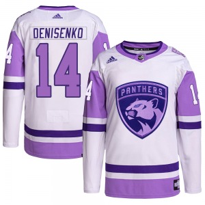 Authentic Adidas Youth Grigori Denisenko White/Purple Hockey Fights Cancer Primegreen Jersey - NHL Florida Panthers