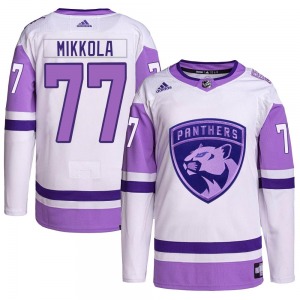 Authentic Adidas Youth Niko Mikkola White/Purple Hockey Fights Cancer Primegreen Jersey - NHL Florida Panthers